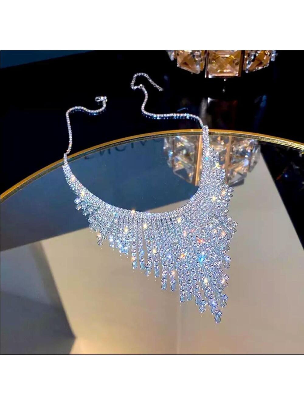Crystal Tassel Glam Necklace - Picture 3 of 3